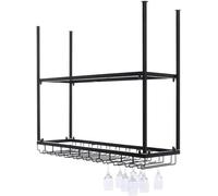 Racks à vin industriels muraux avec portefeuille en verre / 2, Tiers porte-bouteille murale / porte-bouteille à vin / porte-vin suspendu en métal rustique, 150x35x80cm (59x13.7x31.5 pouces) Made in