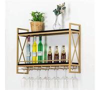 Racks à vin montés Mur des supports à vin industriels montés avec un porte-verre à 6 tiges, porte-vin suspendu en métal rustique accessoires de vin, 2, niveaux Mur Mount étagères en bois Mur, or,