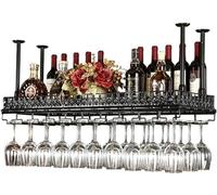 Racks à vin Plafond de hauteur réglable monted Hanging Wine Bottle Metal Iron Iron Wine Verre Rack Gobelet STEDT-STACKS Application de décoration de style vintage, noir, 60 * 35 cm Made in China
