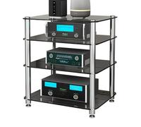 Racks Audio, Supports De Jeu, Supports Multimédia À 1/2/3/4 Niveaux,Armoires De Composants Audio/vidéo Avec Verre Trempé, Adaptés À Une Utilisation À La Maison(Black,4Tier)