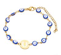Rackumic Bracelet réglable en acier inoxydable avec lettre mauvais œil | Symbole mystique du mauvais œil, breloque en forme de lettre, protection élégante, construction en acier inoxydable
