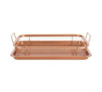 Rackumic Ensemble de panier carré en acier inoxydable pour barbecue avec finition plaquée cuivre et bleu avec plateau d'égouttement 30 x 22 x 5,5 cm Outil de cuisine vibrant pour fête de jardin (B)