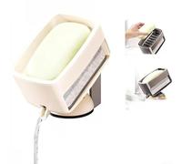 Rackumic Porte-savon à ventouse pour salle de bain avec drainage coudé à 28 degrés pour le lavage des mains, du visage, du savon dans le bain, la cuisine, la chambre à coucher, blanc laiteux, 13,6 x
