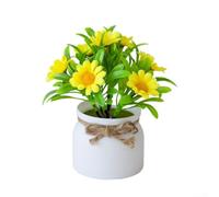 Rackumic Pot de fleurs artificielles pour mini plantes en pot avec corde de chanvre, bassin en plastique UV, fausses fleurs pour décoration de table, bureau, maison, étagère, verdure - 17 cm de