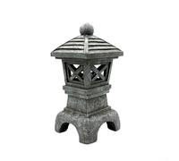 Rackumic Statue de jardin pagode Lanterne solaire en polyrésine résistante aux intempéries Éclairage paysager pour jardin japonais zen patio cour allée Gris Hauteur 34 cm