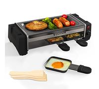 Raclette 2 Personen Raclette Grill Mini Raclette 3 Pfännchen 3 Raclette Holzspatel Tischgrill Elektrisch Korean BBQ Grill Elektrogrill Antihaftbeschichtete Grillplatte 700 Watt, Schwarz