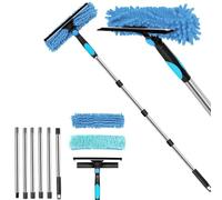 Raclette à Vitre, 2-en-1 Nettoyeur de Raclette Vitre Kit, 250cm Extensible Balai Lave vitre avec Raclette en Silicone et Brosse en Microfibres, Outils de Nettoyage de Vitres pour Fenêtres Hautes