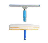 Raclette à vitre Professionnelle avec Brosse Microfibre Poids 500g, Raclettes de Nettoyage Lame de 35cm Raclette Vitre pour Nettoyer Le Verre Salle de Bain Pare-Brise de Voiture Bleu