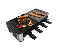 Cecotec Raclette Cheese&Grill 16000 Inox MixGrill, 8 personnes, 1400 W, Thermostat réglable, 2 plaques de cuisson aluminium 20 x 22 cm et en pierre naturelle, 8 poêlons et 8 spatules.
