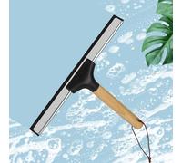 Raclette de douche 25 cm - Poignée en bois - En acier inoxydable - Pour porte en verre, douche avec support - Pour salle de bain, fenêtre, miroir, vitre de voiture (noir et blanc)