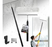 Raclette de douche extensible à long manche 43-153 cm - Raclette de douche noire avec tige télescopique en acier inoxydable - Raclette de cabine de douche avec crochet - Raclette d'eau pour salle de