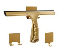 Raclette de douche, raclette de fenêtre en acier inoxydable - Polyvalente pour porte en verre de douche, miroir, salle de bain - 25,4 cm - Multifonction avec 2 crochets adhésifs/carrés pour le