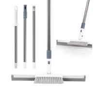 Raclette de Douche, raclette de Sol de Douche Professionnelle 2 en 1 avec Tige télescopique et Brosse, raclette à Eau pour carrelage de Salle de Bain, Nettoyeur de vitres avec Long Manche