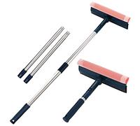 Raclette de fenêtre multi-usage avec manche de 142,2 cm de long, outils de nettoyage 2 en 1 avec lame double face en caoutchouc et éponge à récurer, raclette de douche pour portes en verre, pare-brise