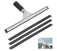 Raclette de fenêtre professionnelle de 30 cm - En acier inoxydable - Avec 4 lèvres en caoutchouc de rechange - Poignée en caoutchouc - Pour verre, salle de bain, carrelage, nettoyage des fenêtres