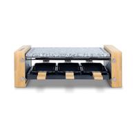H.Koenig Appareil à raclette Multifonction 6 personnes WOD6, Professionnel, Raclette fromage, Fondue, Pierre Granit et bois naturel, Plaque Amovible, 6 poêlons & 6 spatules en bois, 900W