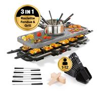Raclette Fondue Kit 12 Personnes Gril Barbecue Table Électrique XXL