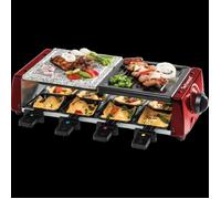 Raclette-Grill-Plancha-Pierre de Cuisson, TRGP-885 1200 W, Inclus : 8 Poêlons - Coloris Rouge