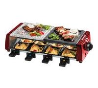 Raclette-Grill-Plancha-Pierre de Cuisson, TRGP-885 1200 W, Inclus : 8 Poêlons - Coloris Rouge