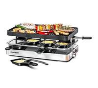 ROMMELSBACHER Raclette Grill RC 1400 - Plaque réversible pour griller et crêpes - 8 poêlons - Revêtement antiadhésif - Interrupteur marche/arrêt - Réglage de la température en continu - Acier