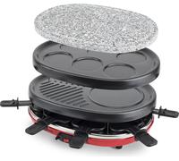 Raclette H.Koenig 8 personnes 4 en 1, poêle à frire avec pierre naturelle, gril, crêpière, 900 W, rouge, noir RP412, acier inoxydable