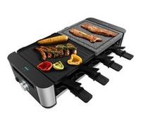 Cecotec Raclette Cheese&Grill 16000 Inox MixGrill, 8 personnes, 1400 W, Thermostat réglable, 2 plaques de cuisson aluminium 20 x 22 cm et en pierre naturelle, 8 poêlons et 8 spatules.