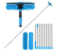 Raclette Télescopique pour Vitres 4,5 m avec 10 Perches, Kit Nettoyeur de Vitres 2-en-1 avec Laveur Microfibre et Raclette, pour Intérieur & Extérieur, Hautes Fenêtres, Murs, Voiture