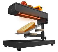 Raclette Traditionnelle Cheese&Grill 600W, Fonction Grill, Acier Inoxydable, Thermostat Réglable, 2 Spatules En Bois