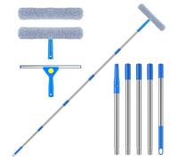 Raclette vitre télescopique 2 m, kit Lave-vitre Professionnel avec Manche démontable et 2 mouilleurs, Balai raclette Sol pour Nettoyage vitre, Sol, Douche et Pare-Brise Voiture