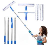 Raclette Vitres avec Télescopique Manche 155cm, Raclette Vitre Professionnel avec Raclette en Silicone Et Brosse en Microfibres,Kit Lave Vitre Telescopique pour Fenêtre/Voiture/Salle De Bain