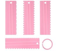 Racloir Gateau, 4 Pièces Ensemble de grattoirs à gâteau, Lisseur à Gâteau Décoration de Peigne Outil de Pâtisserie,Cuisine Moule De Cuisson Outil (Rose)