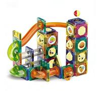 Racocou 94 pièces de Blocs magnétiques à Billes pour Toboggan, Jouet de Construction éducatif pour tuyaux, Parcours de Billes en 3D Labyrinthe pour garçons et Filles, Cadeau d'anniversaire
