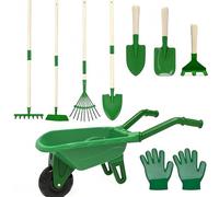 Racocou Brouette en métal pour Enfants et Ensemble d'outils de Jardin, Jouets de Sable de Plage, Jeu de Simulation éducatif en Plein air, entraînement sensoriel préscolaire,Vert