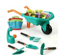 Racocou Brouette en métal pour Enfants et Ensemble d'outils de Jardin, Jouets de Sable de Plage, Jeu de Simulation éducatif en Plein air, entraînement sensoriel préscolaire,Bleu