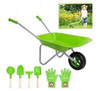 Racocou Brouette en métal pour Enfants et Ensemble d'outils de Jardin, Jouets de Sable de Plage, Jeu de Simulation éducatif en Plein air, entraînement sensoriel préscolaire,Vert