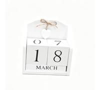 Racocou Calendrier perpétuel en bois Calendrier en bloc de bois massif Fait à la main Réutilisable Calendrier de bureau avec cubes de mois et de date Vintage à retourner pour bureau ou maison,Blanc