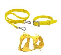 Racocou Ensemble 3 pièces Harnais Laisse Collier pour Chien Anti-Traction Harnais Réglable Respirant pour Petit, Moyen et Grand Chien Marche et Dressage,Beige,S