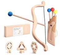 Racocou Ensemble d'arc et flèches en Bois pour Enfants avec 3 cibles en Papier, Jouet de tir à l'arc en Plein air, Interaction Parent-Enfant, modèle sûr en Bois Naturel