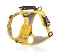 Racocou Harnais anti-traction pour chien avec poignée en maille réfléchissante respirante réglable sans étranglement sur le devant et l'arrière pour chiens de petite, moyenne et grande taille, beige