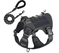 Racocou Harnais Anti-Traction pour Chien avec poignée - Réfléchissant et Respirant avec Boucles à dégagement Rapide - Anneaux de Laisse Avant et arrière - pour Chiens Petite à Moyenne Taille,Noir,L