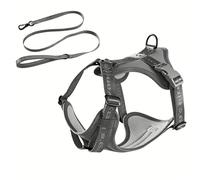 Racocou Harnais et Laisse Anti-Traction pour Chien - Répartition de la Pression en Trois Points sans Étranglement Rembourrage Respirant 3D - Ajustable pour Chiens Petits, Moyens et Grands,Gris,XS