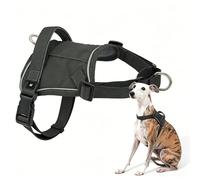 Racocou Harnais pour Chien Anti-Traction avec Poche GPS, Tissu Respirant réfléchissant, Cou Flexible et Anneaux Avant et arrière - Mise en Place Rapide pour Chiens Petits et Moyens,Noir,M
