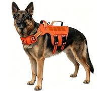 Racocou Harnais pour Chien Robuste Anti-Traction pour Grands Chiens avec poignée rembourrée réglable sans étranglement Facile à Mettre pour la Promenade l'entraînement et la randonnée,Orange,M