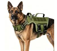 Racocou Harnais pour Chien Robuste Anti-Traction pour Grands Chiens avec poignée rembourrée réglable sans étranglement Facile à Mettre pour la Promenade l'entraînement et la randonnée,Vert,L