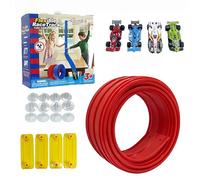 Racocou Jouet de voiture de piste flexible avec ventouse DIY : ensemble de modèles de voitures, rampe élastique, double piste souple, fente de 4 mètres, 4 voitures, jouet éducatif, rouge