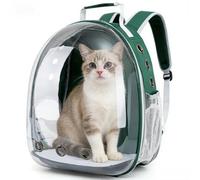 Racocou Sac à Dos pour Animal de Compagnie Capsule Spatiale Claire Coque Dure en Dôme, Maille Respirante Bretelles Épaissies Sac de Voyage pour Animal de Compagnie sans Les Mains,Vert