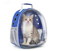 Racocou Sac à Dos pour Animal de Compagnie Capsule Spatiale Claire Coque Dure en Dôme, Maille Respirante Bretelles Épaissies Sac de Voyage pour Animal de Compagnie sans Les Mains,Bleu