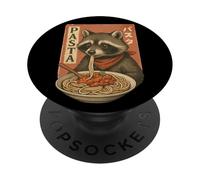 Racoon Eating Pasta Noodles Kawaii Anime Cute Retro Raton laveur PopSockets PopGrip Adhésif