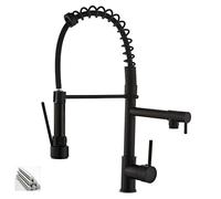 RADAAB Robinet de Cuisine avec Ressort en Spirale, Robinet d'évier pivotant à 360° avec Deux becs, Robinet de Cuisine et douchette Extensible, Acier Inoxydable brossé (Color : Black)