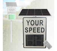 Radar de vitesse solaire, alerte rouge/verte automatique for détection de survitesse, affichage for autoroutes et routes à vitesse limitée(White)
